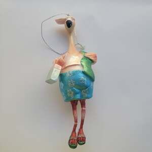 Unmarked Flamingo Christmas Ornament Blue Resin Tropical Floral Garden Decor